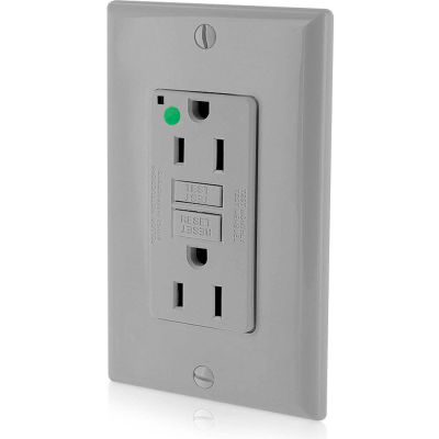 Leviton GFNT1-HGG SmartlockPro Hospital Grade GFCI Receptacle, 15A, Includes Wallplate, Gray