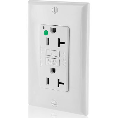 Leviton GFNT2-HFW 20A, 125V, SmartlockPro Slim Self-Test GFCI Receptacle, Hospital Grade, White