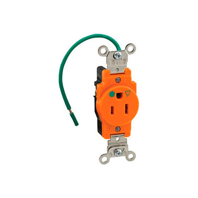 Leviton 8210-IG 15A, 125V, Narrow Body Single Receptacle, Isolated Ground,Orange - Pkg Qty 10