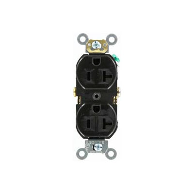 Leviton BR20-E 20A, 125V, Duplex Receptacle, Self Grounding, Black - Pkg Qty 10