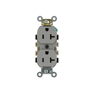 Leviton CR020-GY 20A, 125V, Slim Body Duplex Receptacle, Gray - Pkg Qty 10