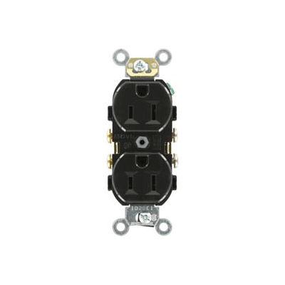 Leviton CR15-E 15A, 125V, Duplex Receptacle, Self Grounding, Black - Pkg Qty 10