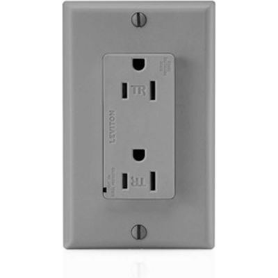 Leviton T5280-Gy Tamper Resistant Decora Duplex Surge Suppressor Recpt 15a, Gray - Min Qty 4