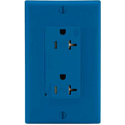 Leviton T5380-B Tamper Resistant Decora Duplex Surge Suppressor Recpt 20a, Blue - Min Qty 4