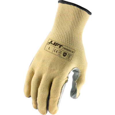 Lift Safety Leather Palm Gloves, Fiberwire, Fire Resistant, A5, XL, Knit Wrist, 13 Gauge