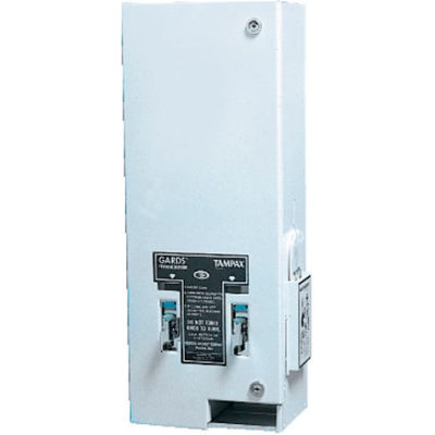 Dual Coin-Operated Metal Sanitary Napkin/Tampon Dispenser 10" x 7-1/4" x 24", White - HOS125