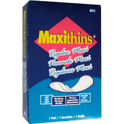 Hospeco Maxithins #4 Full Protection Sanitary Napkins Individually Boxed, 250/Case - HOSMT4