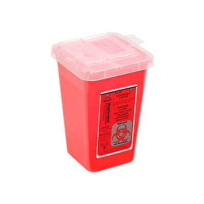 1-Quart Phlebotomy Sharps Container, Dual Openings, 6-7/16"H x 4-1/4"W x 4-1/4"D, Red
