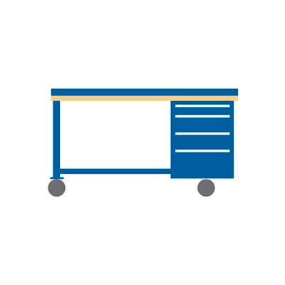 60x30x39.25 Cabinet & Leg mobile workbench w/4 drawers, back & end stops/plastic laminate top