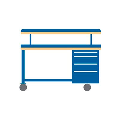 60x30x49.25 Cabinet & Leg mobile workbench w/4 drawers, adj. riser shelf/plastic laminate top