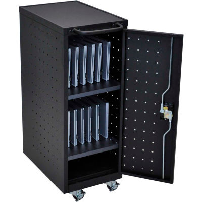 Luxor Laptop/Chromebook Compact Charging Cart For 12 Devices, 14"W x 24-3/4"D x 39-5/8"H, Black