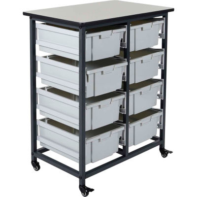 Luxor Mobile Bin Cart with Eight 6"H Totes MBS-DR-8L - Gray/Black, 19-3/4"L x 30-1/2"W x 37-1/4"H