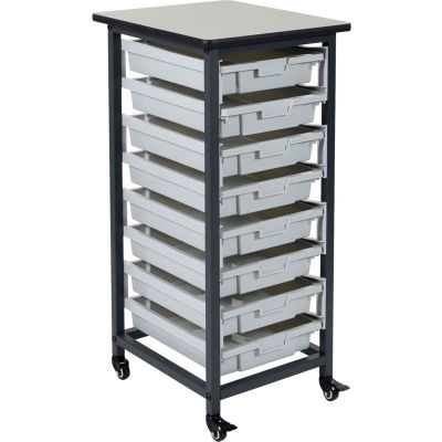 Luxor Mobile Bin Cart with Eight 3"H Totes MBS-SR-8S - Gray/Black, 19-1/2"L x 17"W x 37-1/4"H