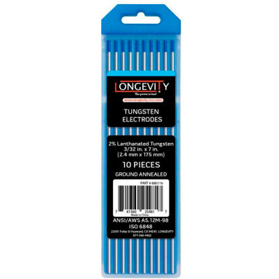 1/16" x 7" TIG Tungsten - 2% Thoriated Red - Pkg of 10