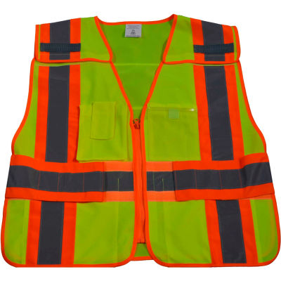 Petra Roc Two Tone Expandable 5-Point Breakaway Safety Vest, Polyester Solid, Lime/Orange, S-XL