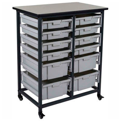 Luxor Mobile Bin Cart w/8 3"H & 4 6"H Totes MBS-DR-8S4L - Gray/Black, 19-3/4"L x 30-1/2"W x 37-1/4"H
