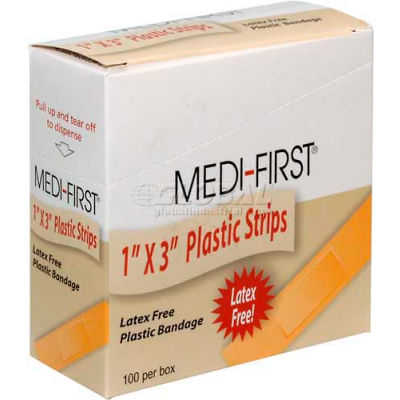 Plastic Strip Bandage, 1" x 3" Strip, 100/Box