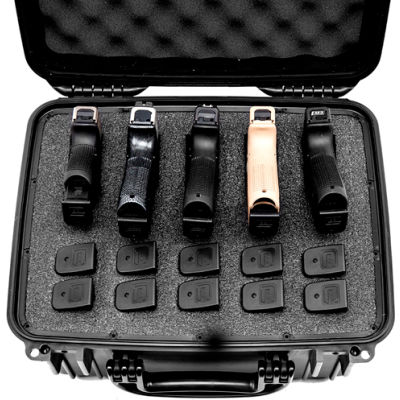 Quick Fire Multifit™ Pistol Case QF540SBK Watertight, 5 Gun Cap, 15"x12-1/8"x12-1/8" Black