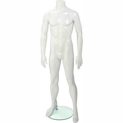 GEN1HLH1144 Male Mannequin - Headless, Arms at Side, Legs Slightly Bent -White
