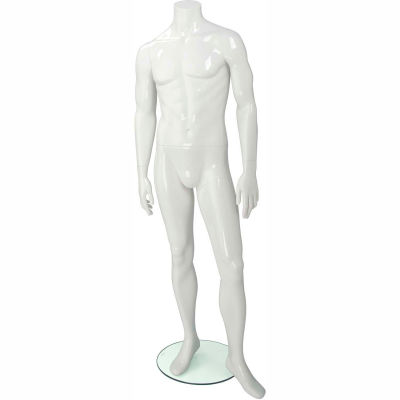 GEN2HLH1144 Male Mannequin - Headless, Arms at Side, Left Leg Slightly Bent -White