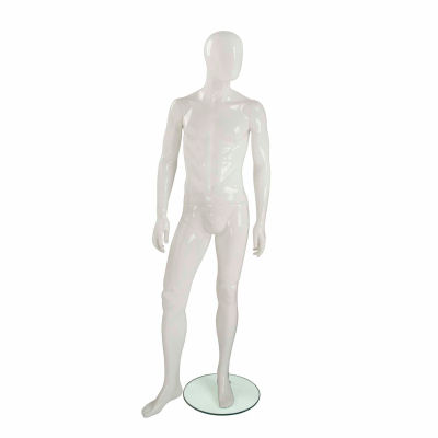 UBM-2-H1-144 Male Mannequin - Oval Head, Arms at Side, Right Leg Slightly Bent -White