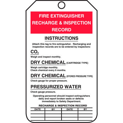 Accuform MGT208PTP Fire Extinguisher Recharge & Inspection Tag, RP-Plastic, 25/Pack