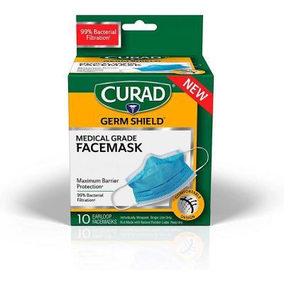 Curad® BioMask Antiviral Isolation Masks, Pleated, Blue, 10/Box