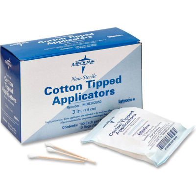 Medline MDS202050 Non-Sterile Cotton Tipped Applicators, 3" Length, Box of 1000