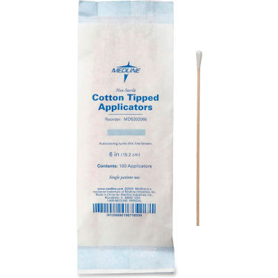 Medline MDS202055 Non-Sterile Cotton Tipped Applicators, 6" Length, Box of 1000