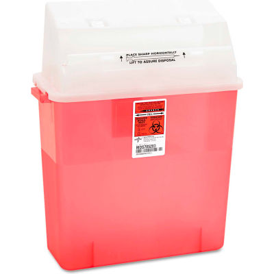 Medline MDS705203H Biohazard Patient Room Sharps Container, 3 Gallon, 14"W x 6"D x 16"H, Red