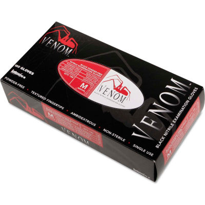 Medline Venom® Medical/Exam Nitrile Gloves, Powder-Free, Black, Medium, 100/Box, MG6112