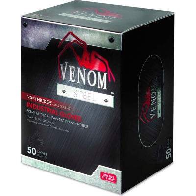 Medline Venom® Steel Industrial Grade Nitrile Gloves, Powder-Free, Black, XL, 50/Box, VEN6045
