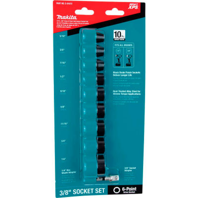 Makita® Impact XPS Impact Socket Set w/ Std Socket Adapter, 10 Pc., 3/8" Drive, 6pt, SAE