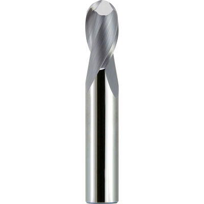 5/16" Dia., 13/16" LOC, 2-1/2" OAL, 2 Flute Solid Carbide Ball Single End Mill, Uncoated