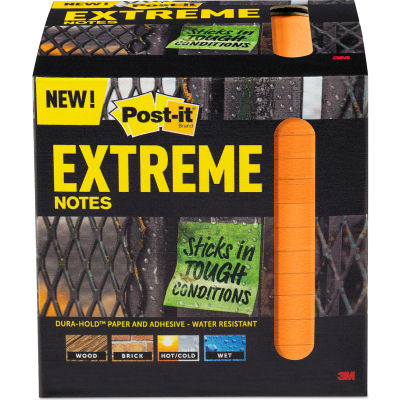 Post-it® Extreme Notes Water-Resistant Self-Stick Notes, Orange, 3" x 3", 45 Sheets, 12/Pack