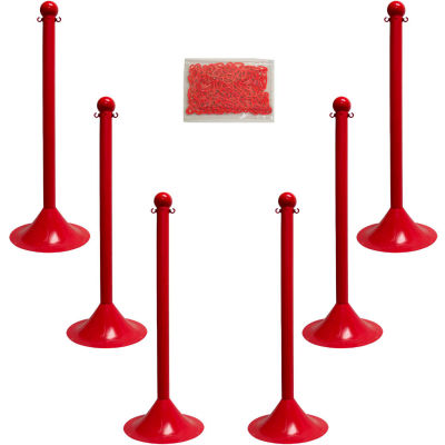 Mr. Chain 71005-6 Plastic Stanchion Kit, Red, 6pk 50' of 2" Chain, 2" Pole, 14" Base, 41"H