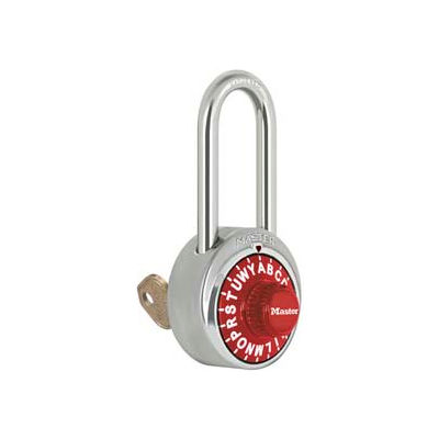 Master Lock® No. 1585LHRED 3-Letter-Combo Padlock 2" Inside Shackle HT, Key Override, Red Dial