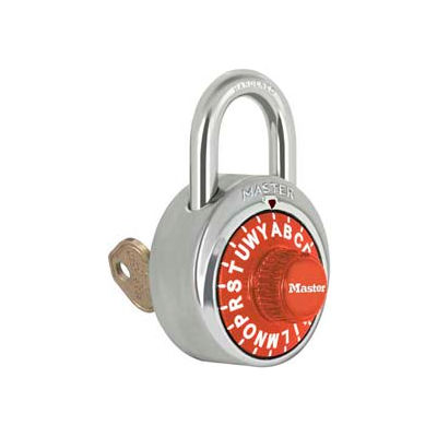 Master Lock® No. 1585ORJ 3-Letter-Combo Padlock 3/4" Inside Shackle HT, Key Override,Org Dial