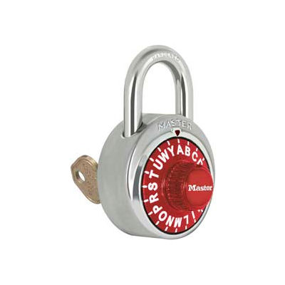 Master Lock® No. 1585RED 3-Letter-Combo Padlock 3/4" Inside Shackle HT, Key Override, Red Dial