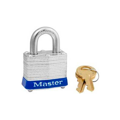 Master Lock® Steel Padlock, No. 3 Reinforced Laminate, 1-9/16"W X 3/4" Shackle, Blue