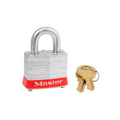 Master Lock® Steel Padlock, No. 3 Reinforced Laminate, 1-9/16"W X 3/4" Shackle, Red