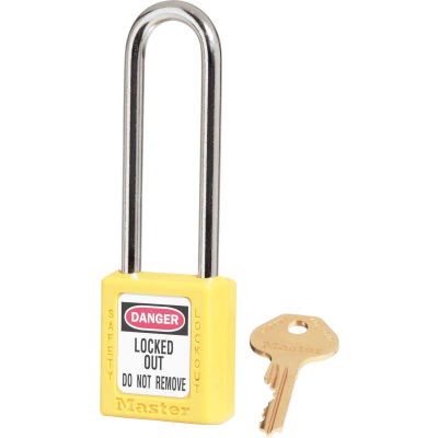 Master Lock® Thermoplastic Zenex™ 410LTYLW Safety Padlock, 1-1/2"W x 3"H Shackle, Yellow