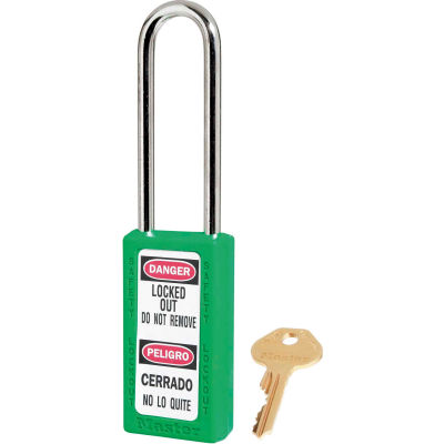Master Lock® Thermoplastic Zenex™ 411KALTGRN Safety Padlock, 1-1/2"W x 3"H Shackle, Green