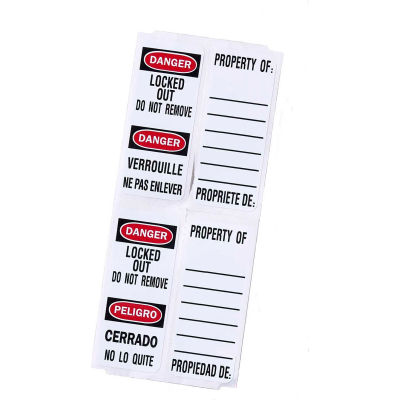 Master Lock® Bilingual Padlock Labels for 411 padlocks (100 Sets, 50 Sets/Each Language), S141