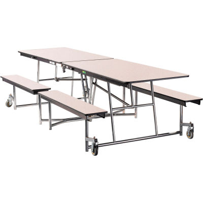 NPS® 10' Mobile Cafeteria Table with Benches - MDF - Gray Top/Chrome Frame