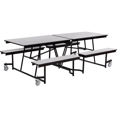 NPS® 8' Mobile Cafeteria Table with Benches - MDF - Gray Top/Black Frame