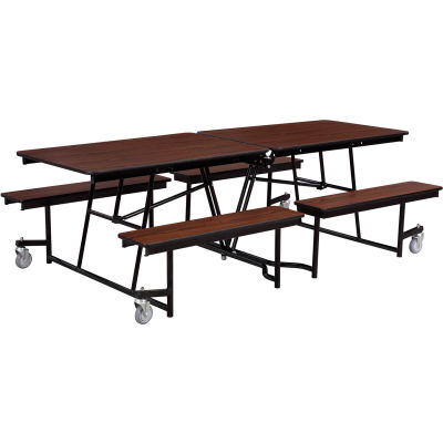 NPS® 10' Mobile Cafeteria Table with Benches - MDF - Walnut Top/Black Frame