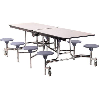 NPS® 8' Mobile Cafeteria Table with Stools - MDF - Gray Top/Gray Stools/Chrome Frame