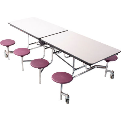 NPS® 8' Mobile Cafeteria Table with Stools - MDF - Gray Top/Burgundy Stools/Chrome Frame