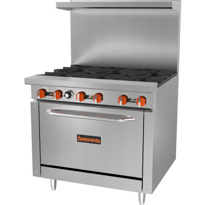 Sierra Range SR-6-36 - Restaurant Range, 6 Burners, Natural Gas, Oven, S/S, Cast Iron Burners
